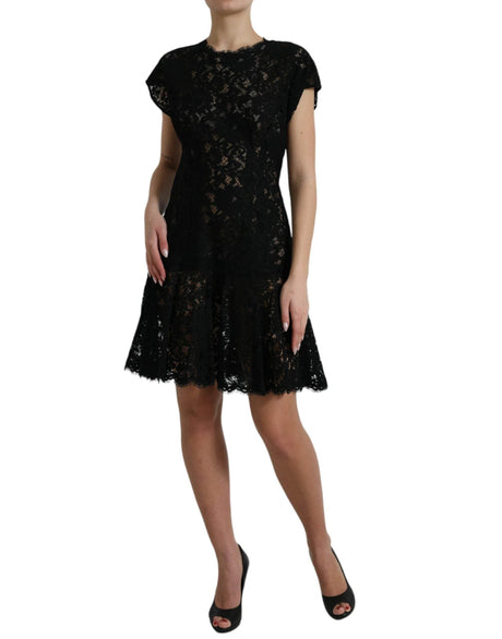 Dolce & Gabbana Black Floral Lace Cotton A-line Mini Dress - Hilstor