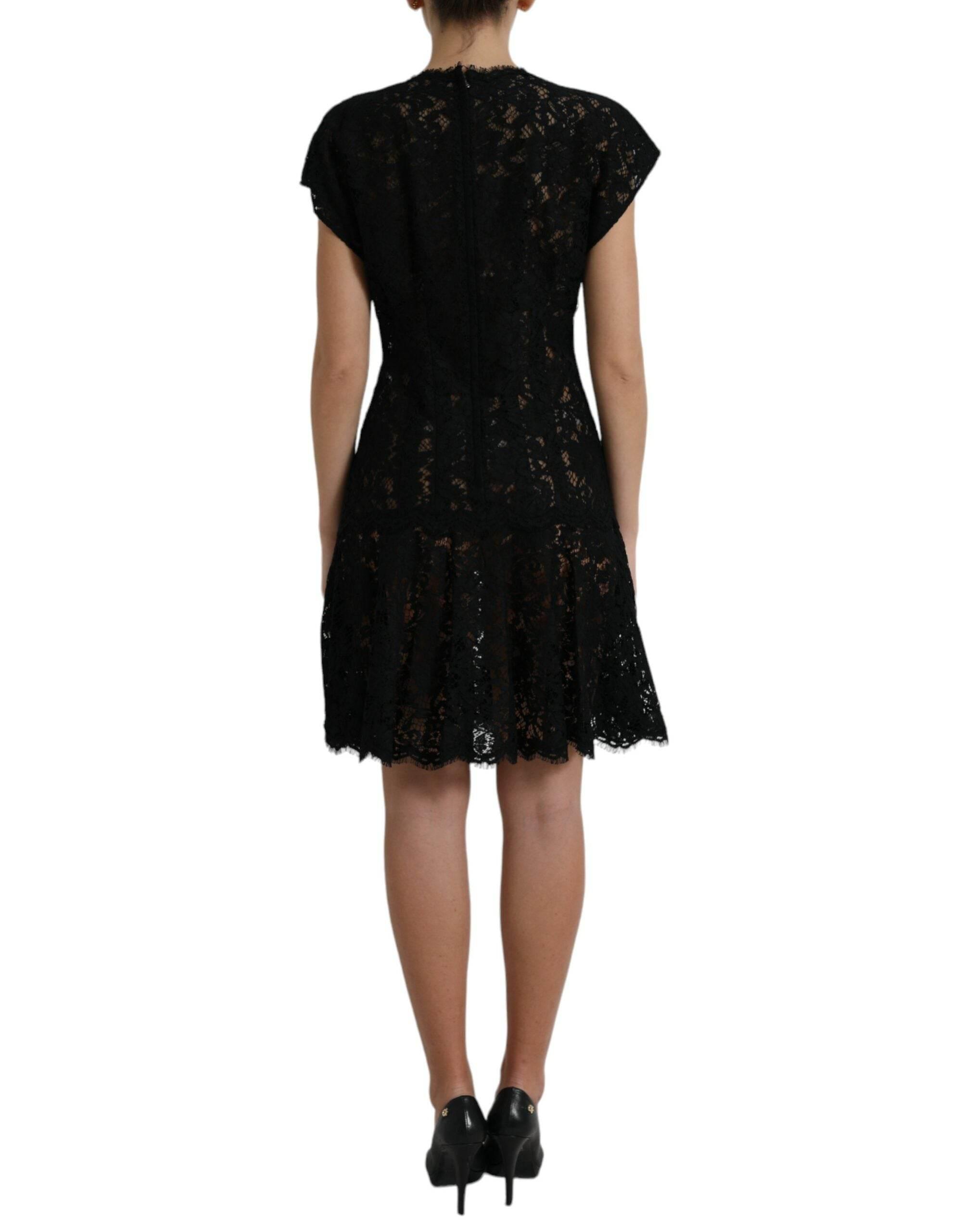 Dolce & Gabbana Black Floral Lace Cotton A-line Mini Dress - Hilstor