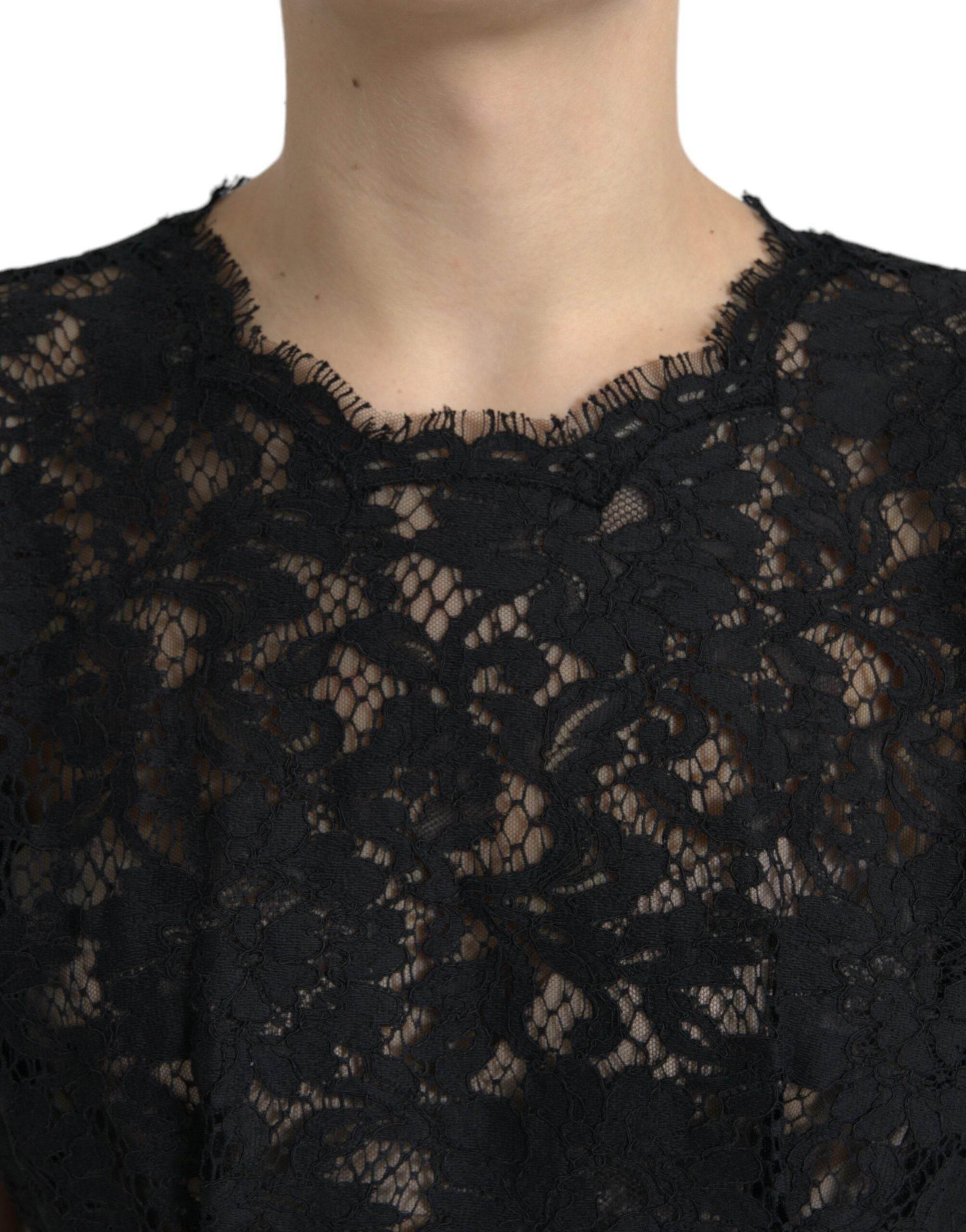 Dolce & Gabbana Black Floral Lace Cotton A-line Mini Dress - Hilstor