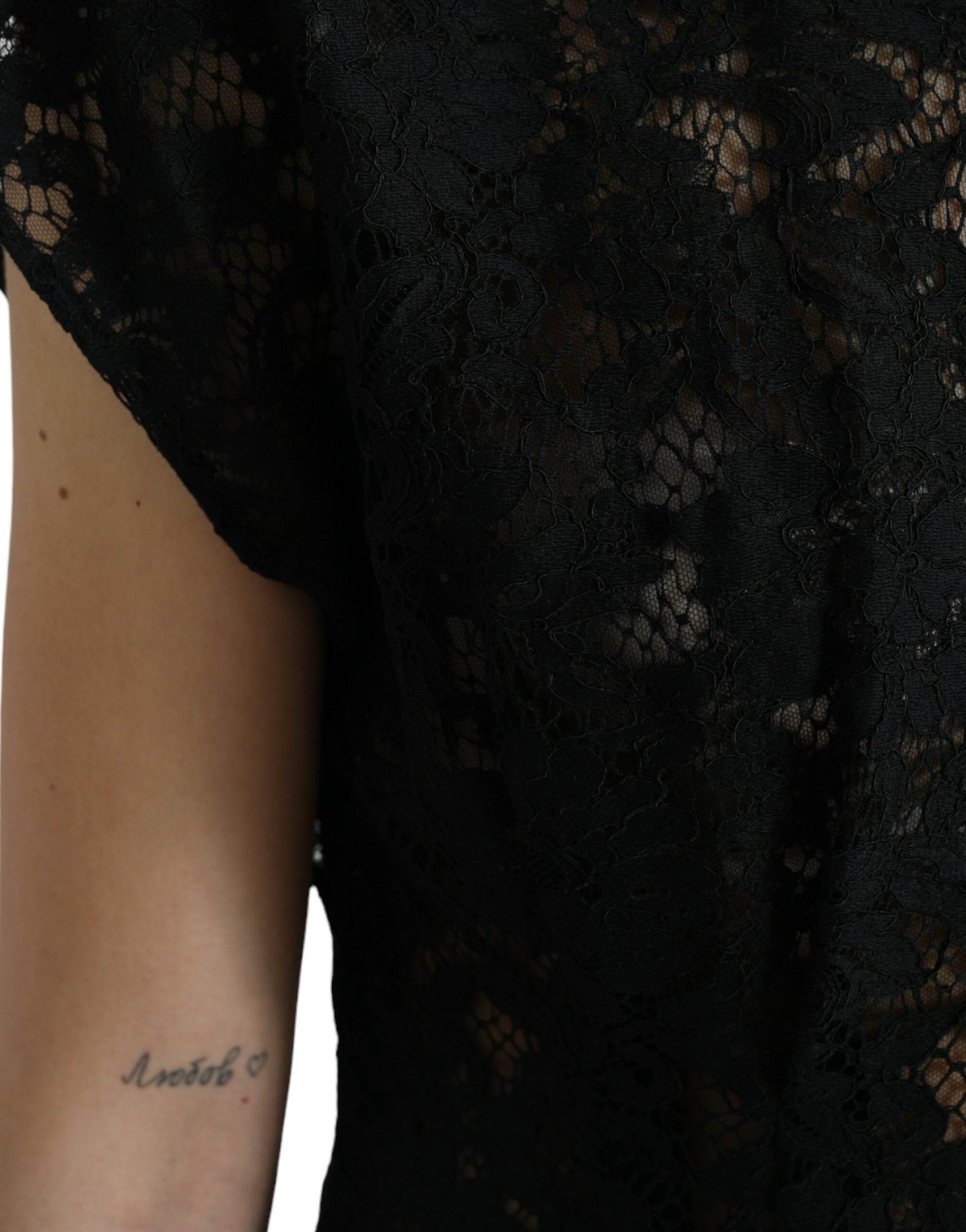 Dolce & Gabbana Black Floral Lace Cotton A-line Mini Dress - Hilstor