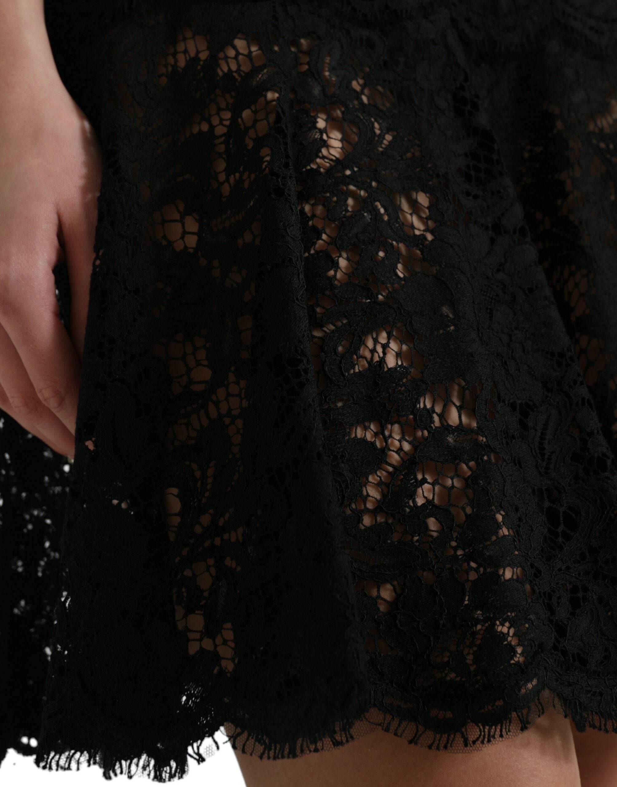 Dolce & Gabbana Black Floral Lace Cotton A-line Mini Dress - Hilstor