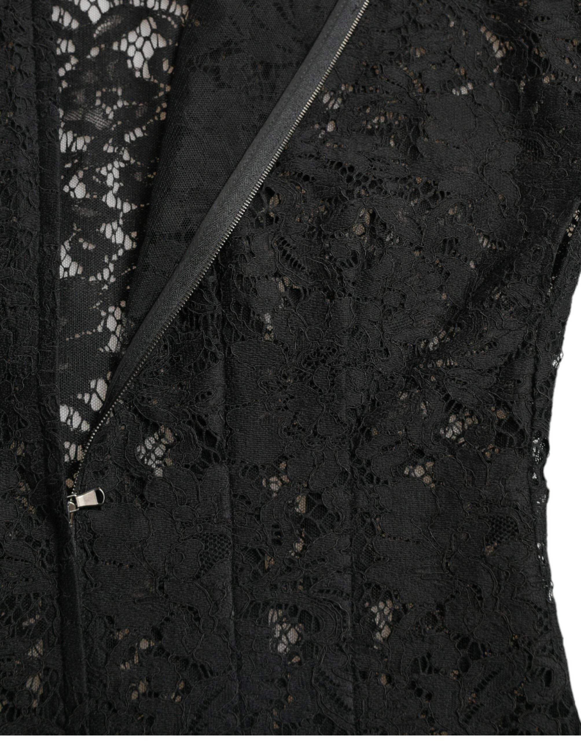 Dolce & Gabbana Black Floral Lace Cotton A-line Mini Dress - Hilstor