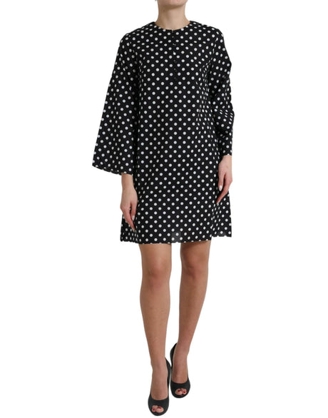 Dolce & Gabbana Black White Polka Dot Nylon Shift Mini Dress - Hilstor