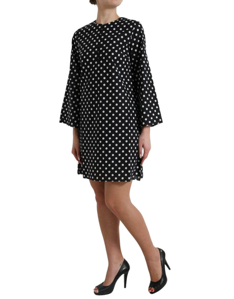 Dolce & Gabbana Black White Polka Dot Nylon Shift Mini Dress - Hilstor