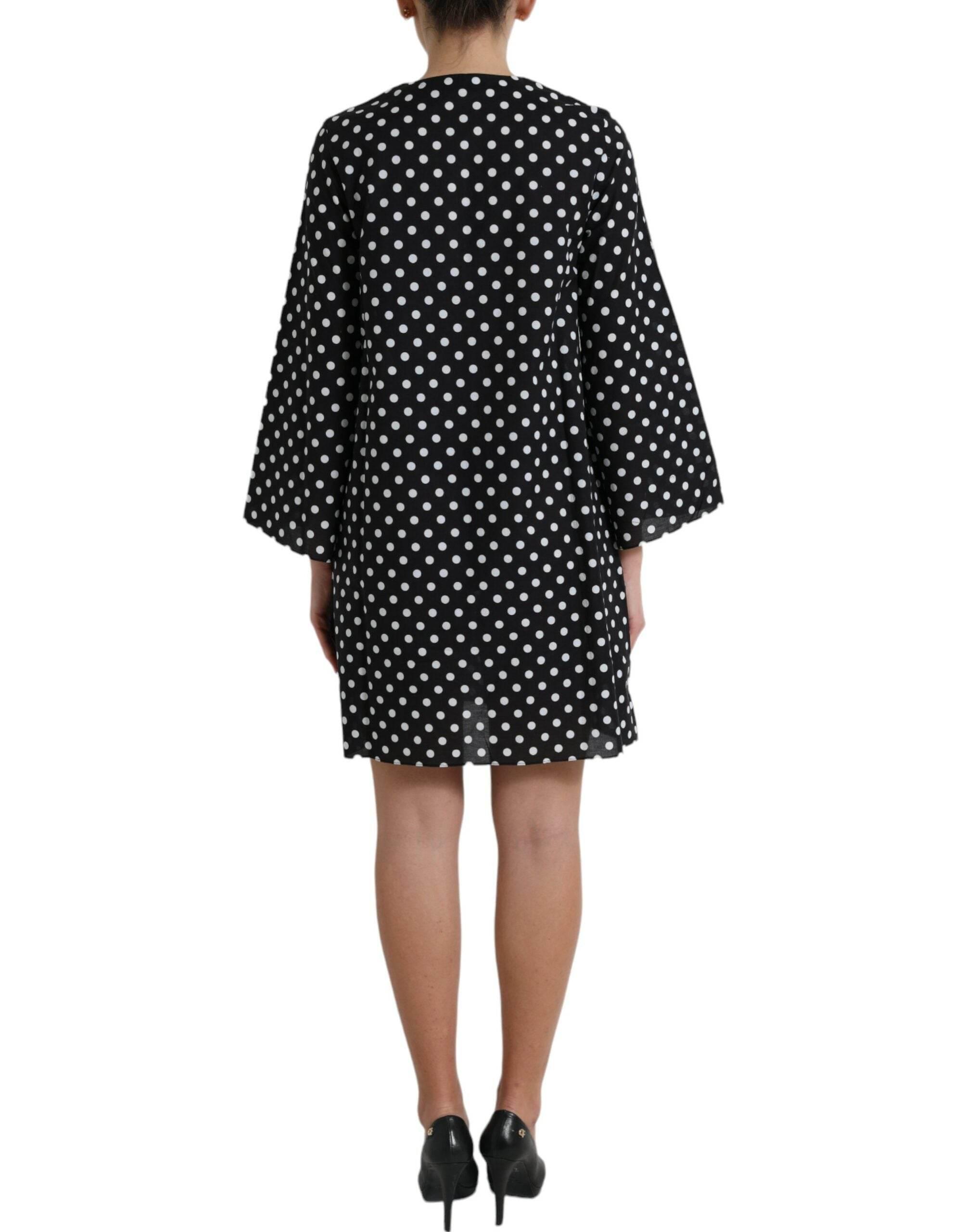 Dolce & Gabbana Black White Polka Dot Nylon Shift Mini Dress - Hilstor