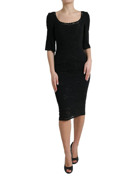 Dolce & Gabbana Black Floral Lace Viscose Bodycon Midi Dress - Hilstor
