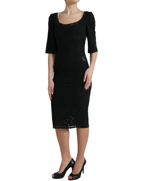 Dolce & Gabbana Black Floral Lace Viscose Bodycon Midi Dress - Hilstor