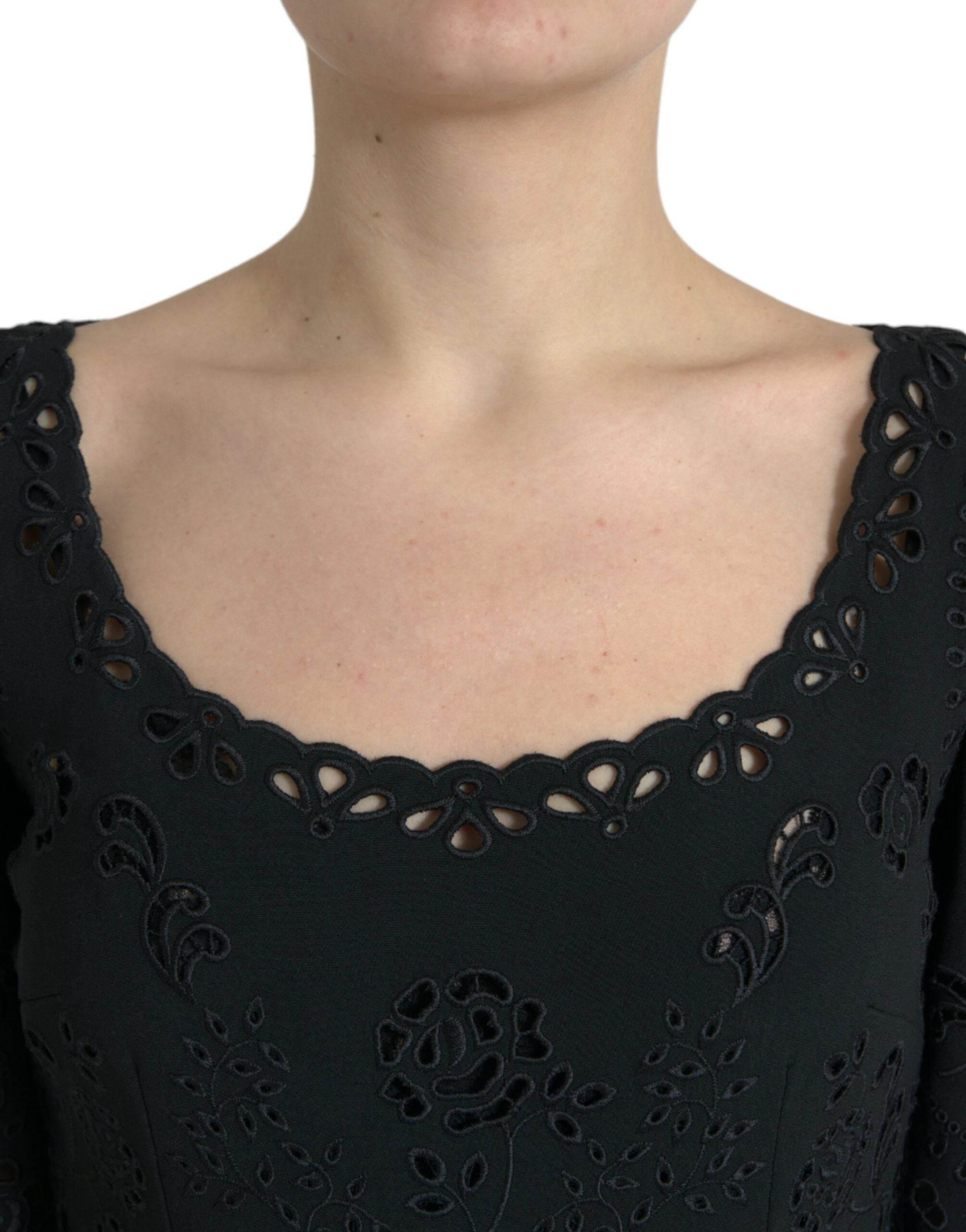 Dolce & Gabbana Black Floral Lace Viscose Bodycon Midi Dress - Hilstor