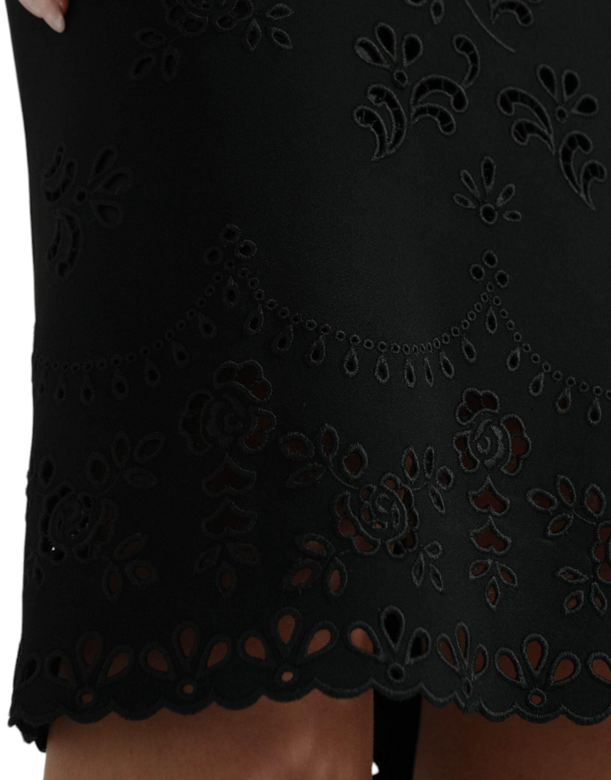 Dolce & Gabbana Black Floral Lace Viscose Bodycon Midi Dress - Hilstor