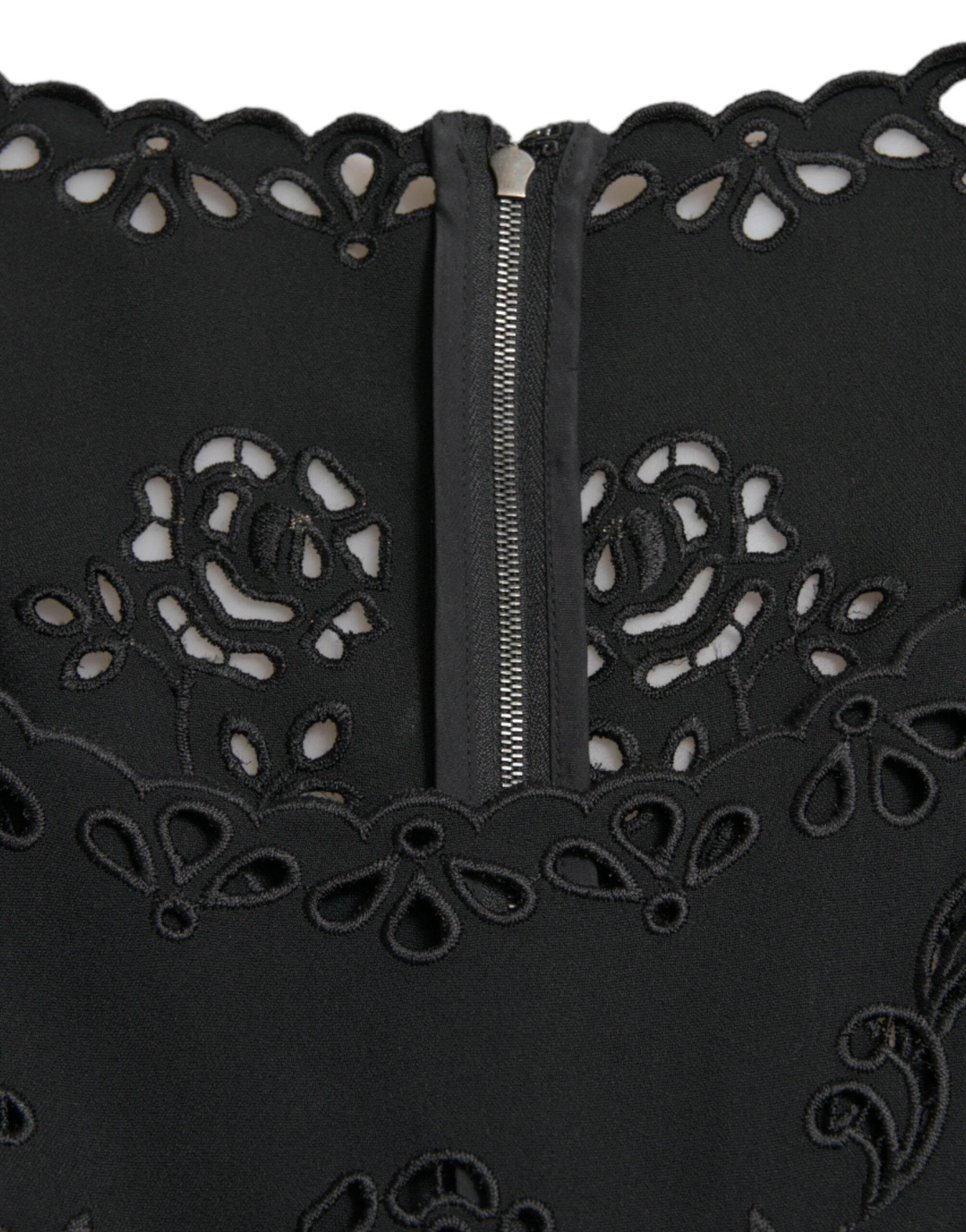 Dolce & Gabbana Black Floral Lace Viscose Bodycon Midi Dress - Hilstor
