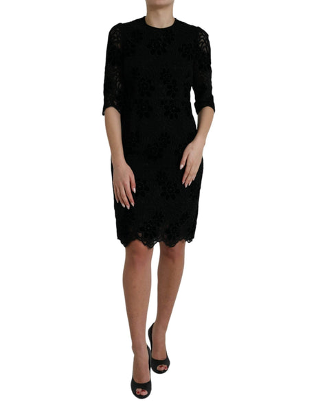 Dolce & Gabbana Black Floral Lace Cotton Bodycon Dress - Hilstor
