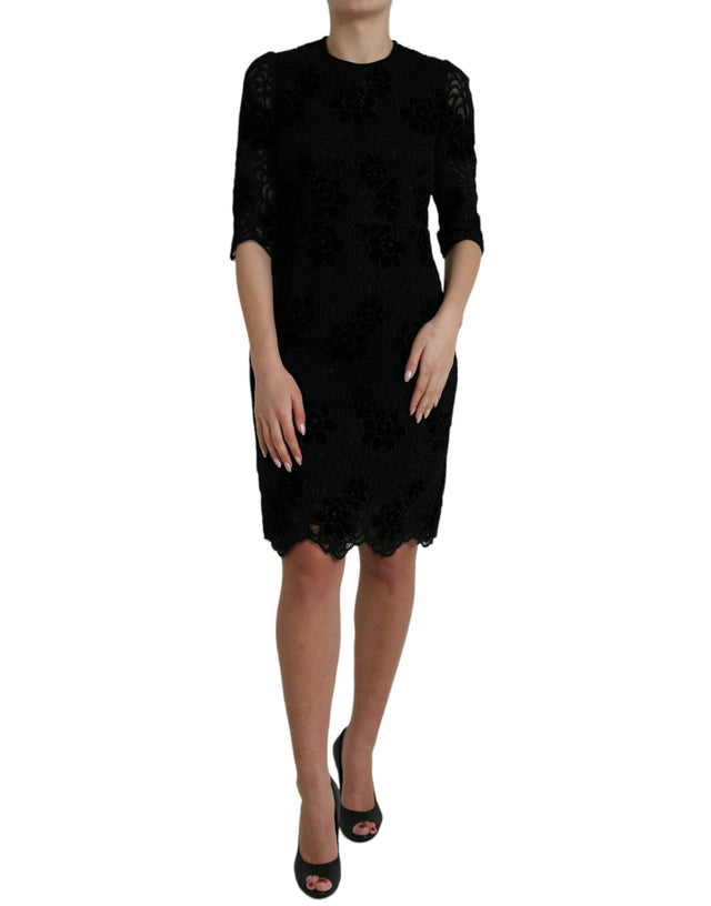 Dolce & Gabbana Black Floral Lace Cotton Bodycon Dress - Hilstor