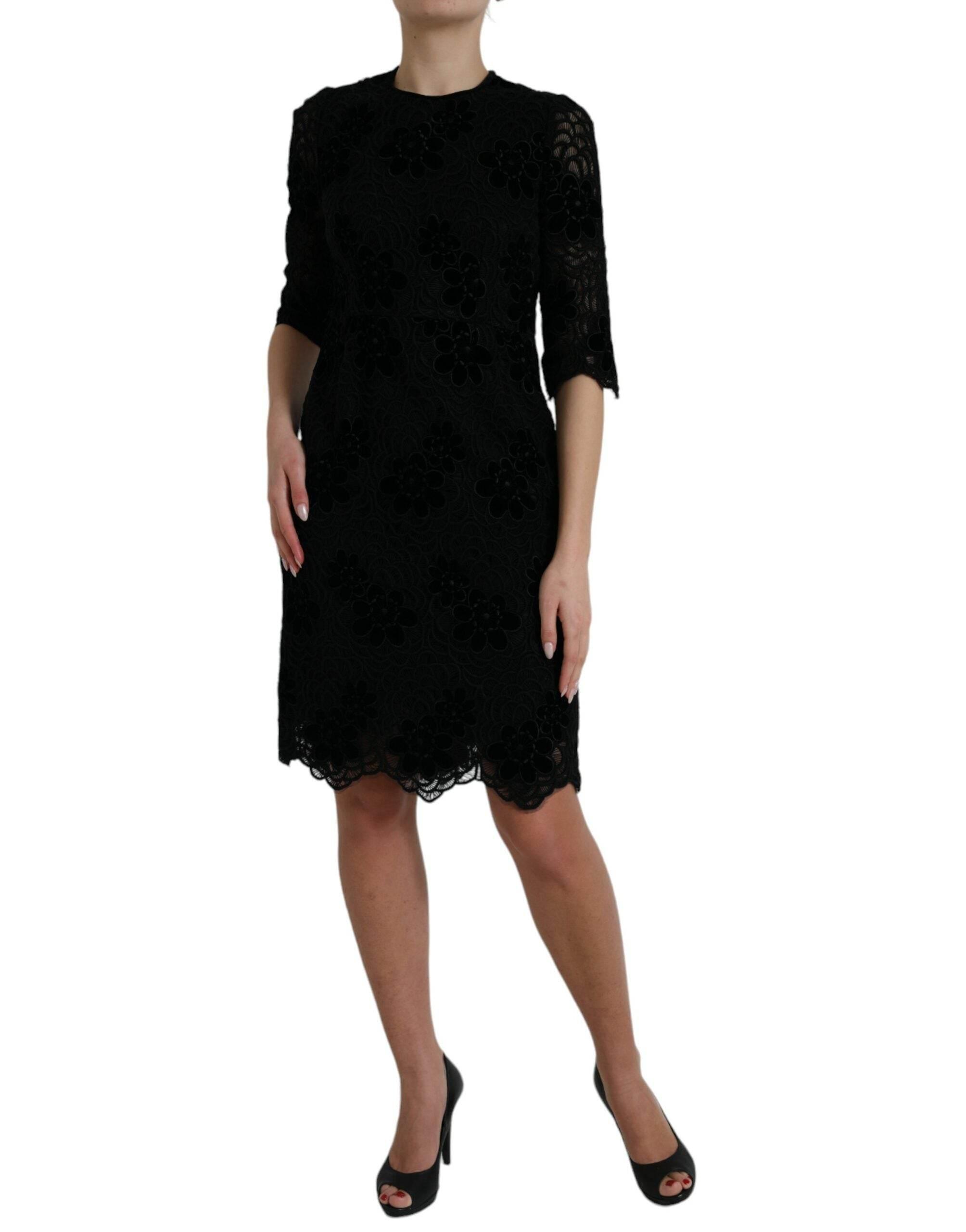 Dolce & Gabbana Black Floral Lace Cotton Bodycon Dress - Hilstor