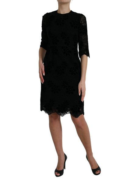 Dolce & Gabbana Black Floral Lace Cotton Bodycon Dress - Hilstor