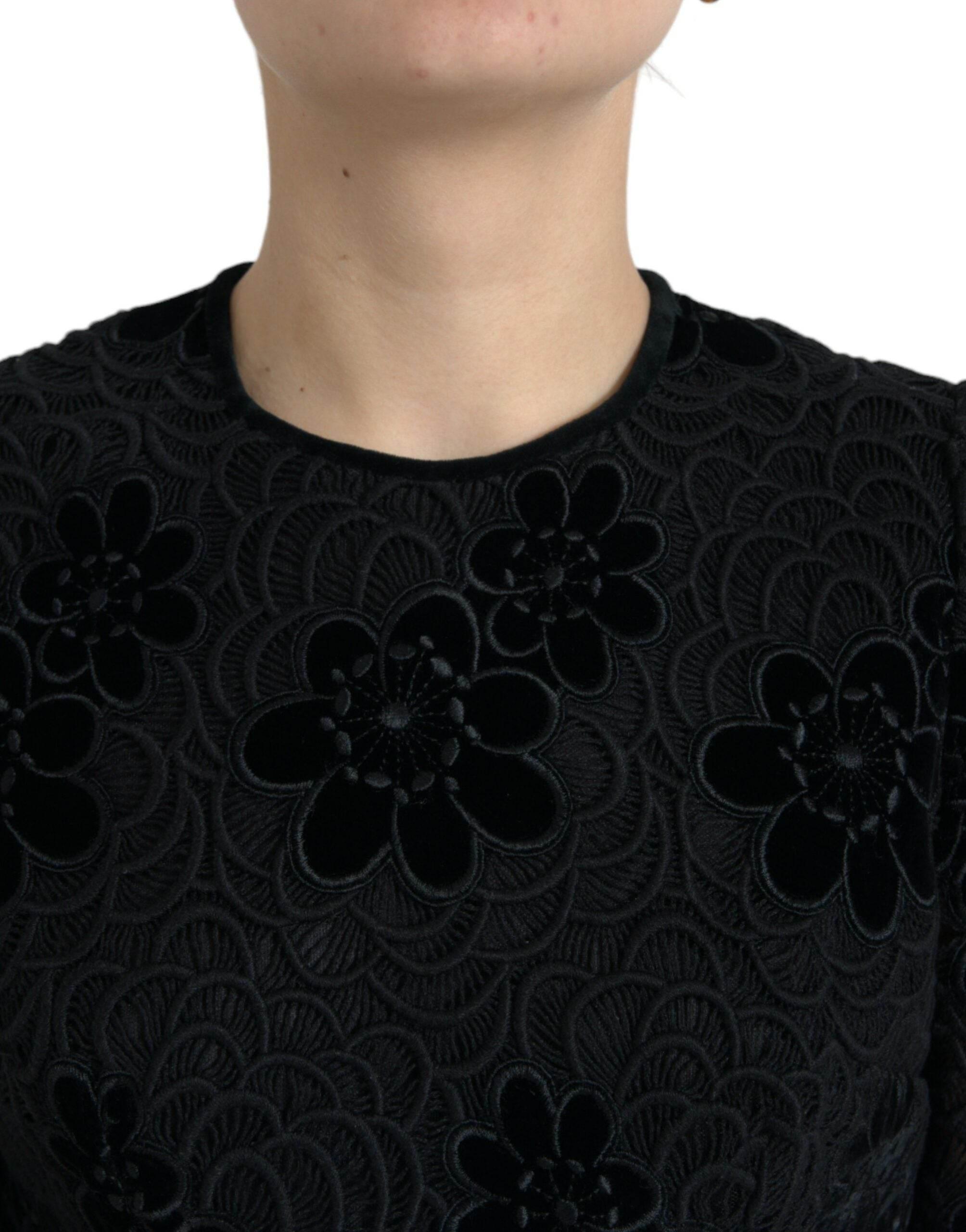 Dolce & Gabbana Black Floral Lace Cotton Bodycon Dress - Hilstor
