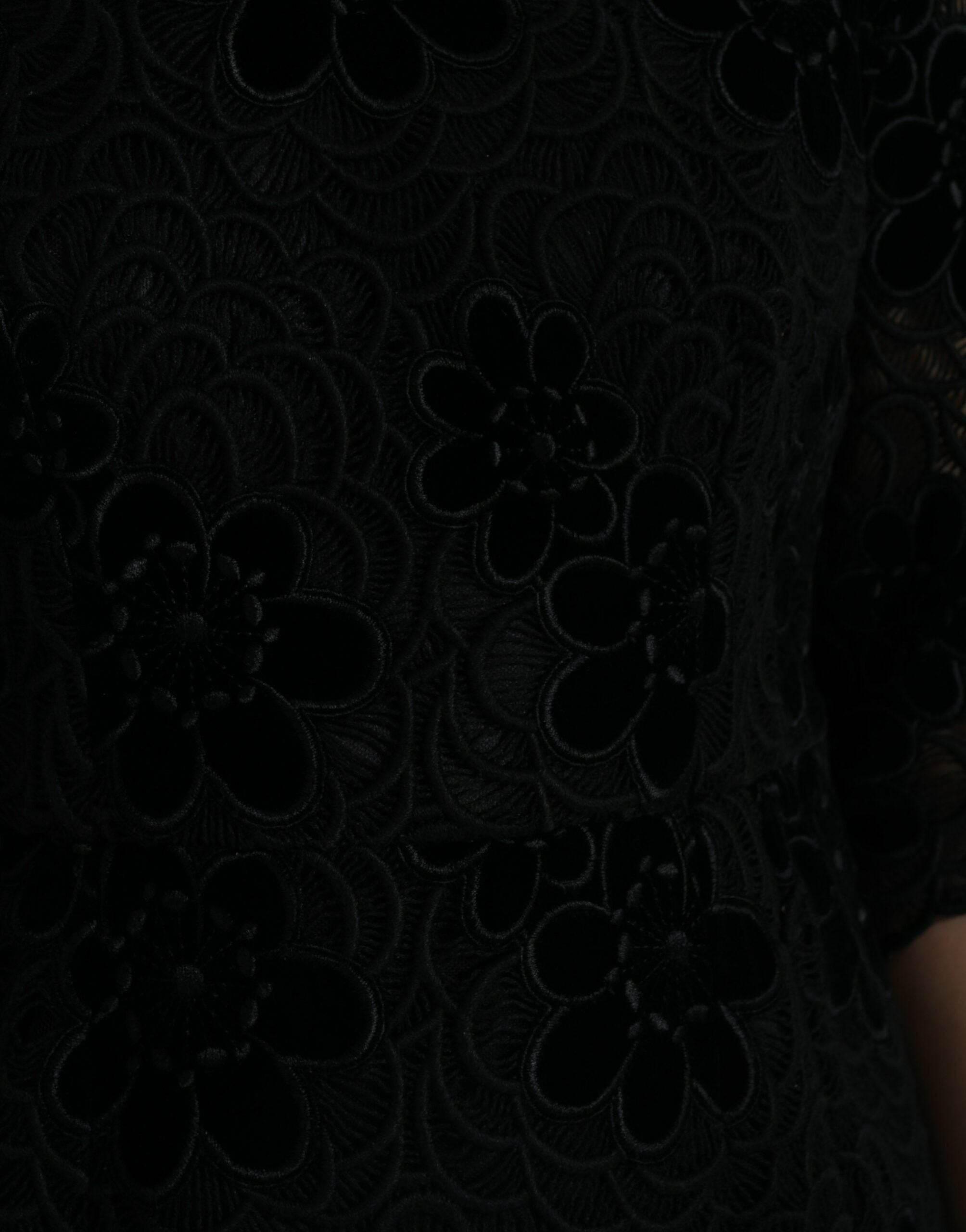 Dolce & Gabbana Black Floral Lace Cotton Bodycon Dress - Hilstor