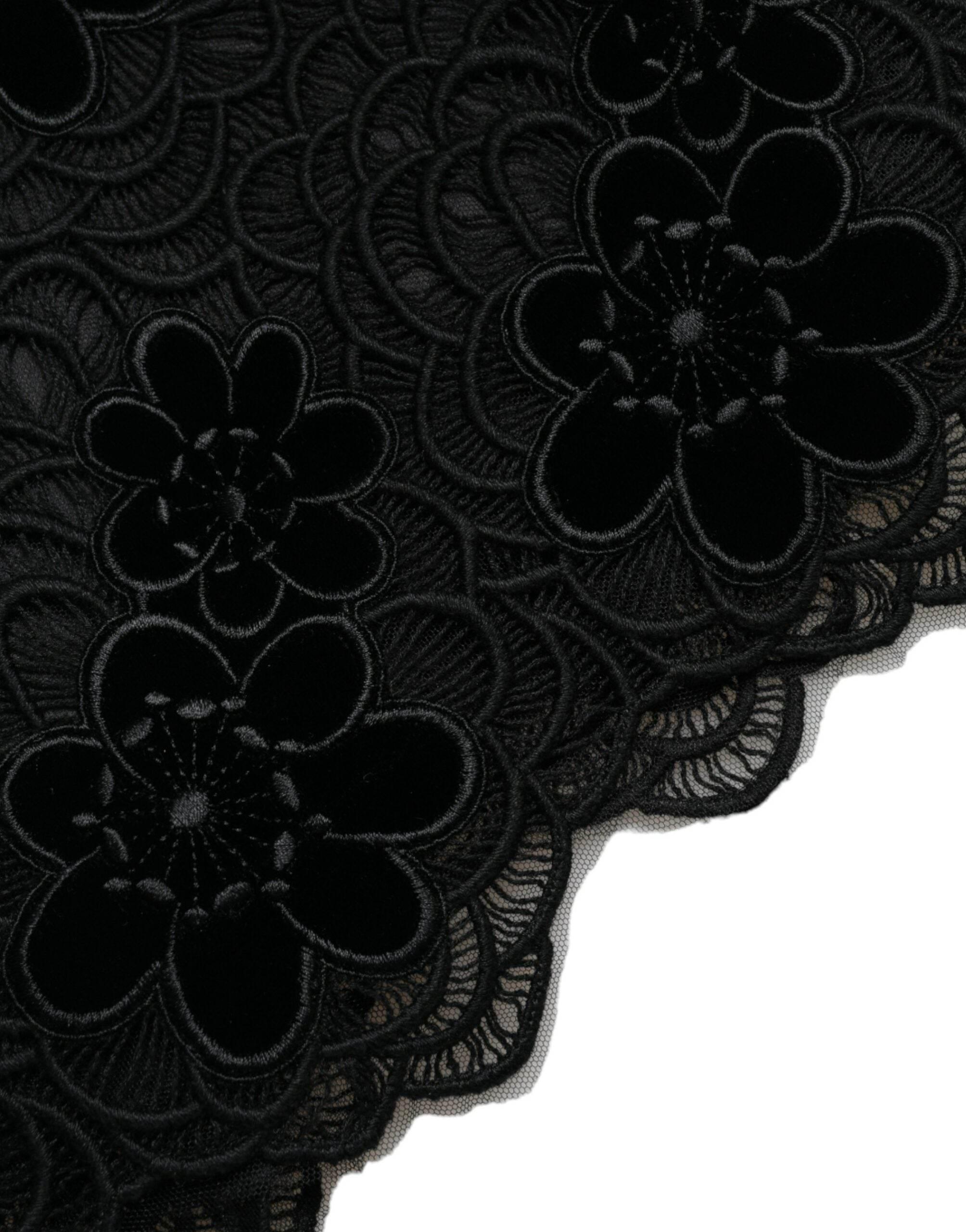 Dolce & Gabbana Black Floral Lace Cotton Bodycon Dress - Hilstor