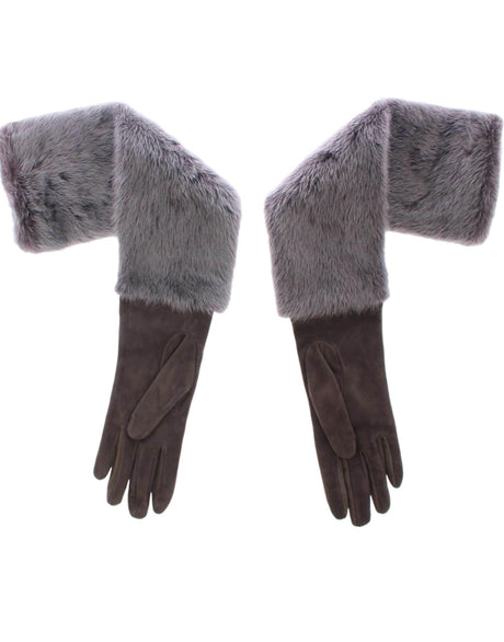 Dolce & Gabbana Elegant Gray Mink Fur Leather Elbow Gloves - Hilstor