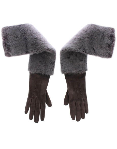 Dolce & Gabbana Elegant Gray Mink Fur Leather Elbow Gloves - Hilstor