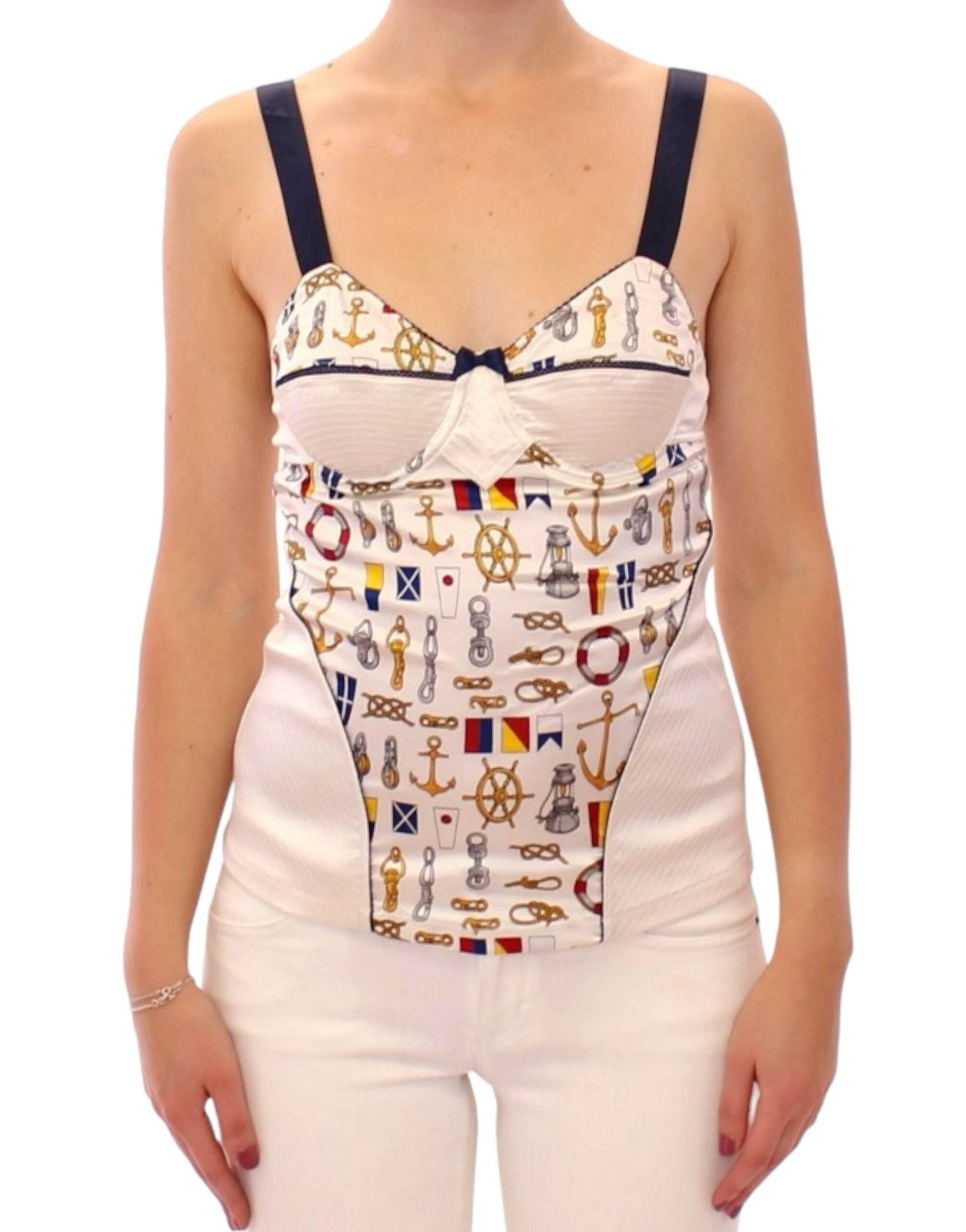 Dolce & Gabbana White Sailor Motif Stretch Tank Top - Hilstor
