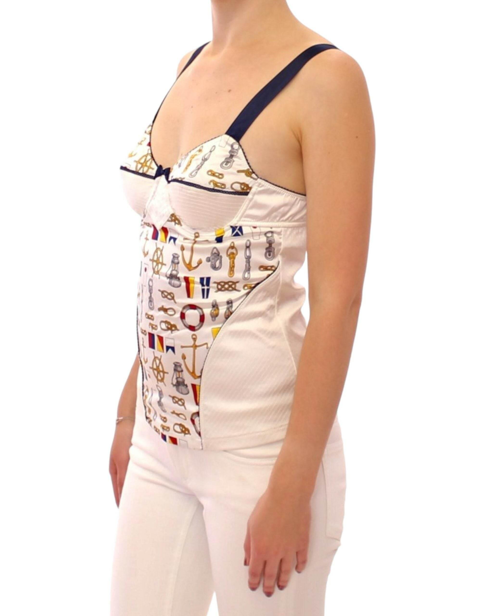 Dolce & Gabbana White Sailor Motif Stretch Tank Top - Hilstor