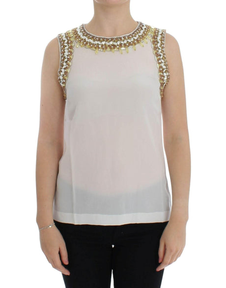 Dolce & Gabbana Elegant Sleeveless Silk Blouse with Crystal Embellishment - Hilstor