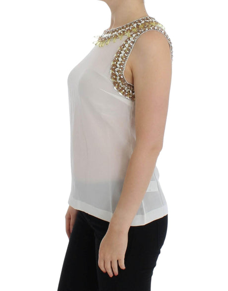 Dolce & Gabbana Elegant Sleeveless Silk Blouse with Crystal Embellishment - Hilstor