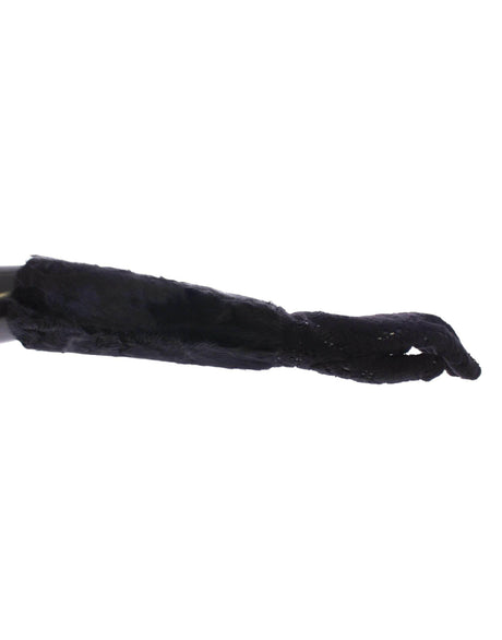 Dolce & Gabbana Black Wool Lace & Lamb Fur Elbow Gloves - Hilstor