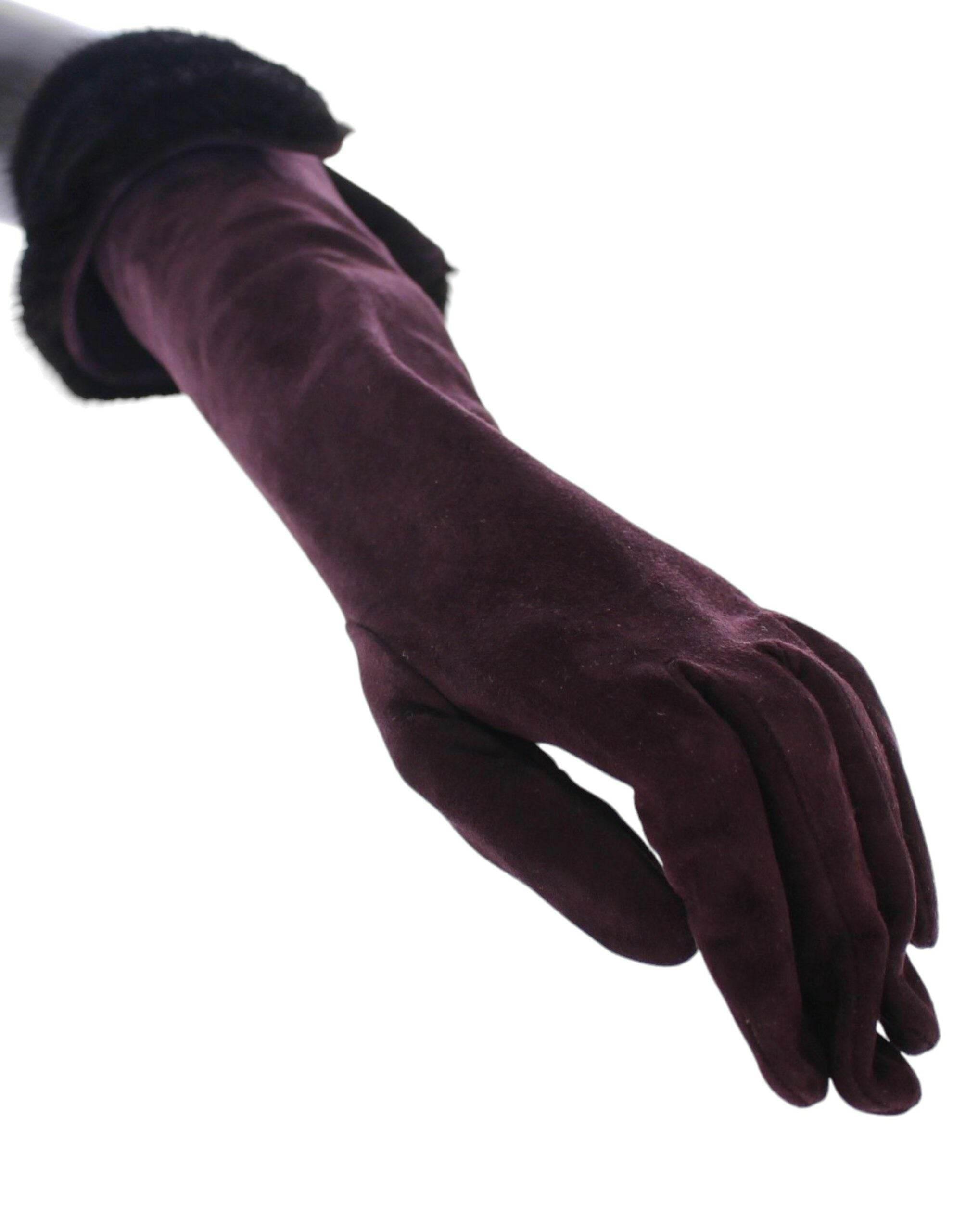 Dolce & Gabbana Elegant Elbow Length Purple Fur Gloves - Hilstor