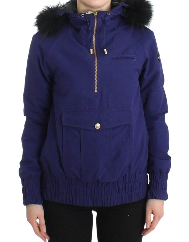 GF Ferre Chic Blue K-Way Jacket with Faux Fur Accent - Hilstor