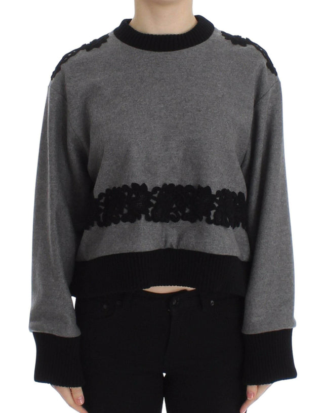 Dolce & Gabbana Elegant Gray Cashmere Blend Lace Sweater - Hilstor