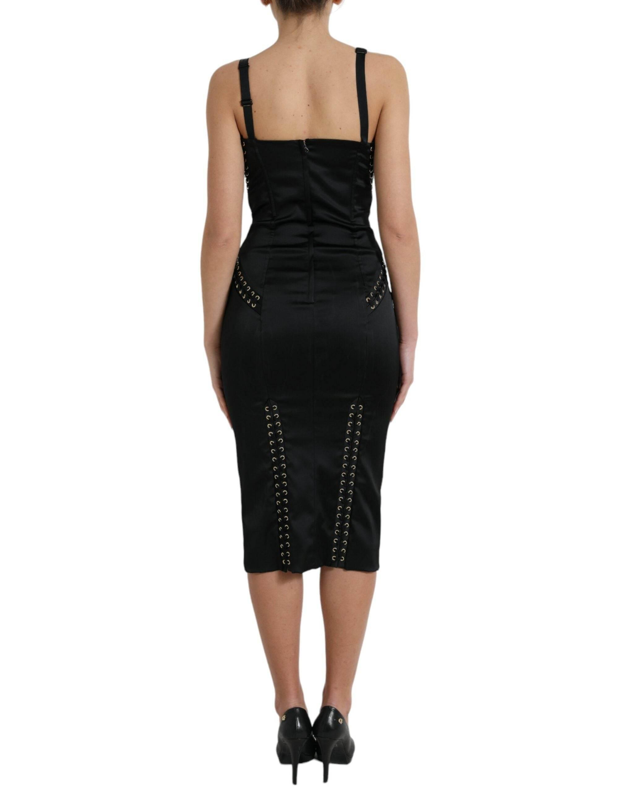 Dolce & Gabbana Elegant Black Lace-Up Midi Bodycon Dress - Hilstor
