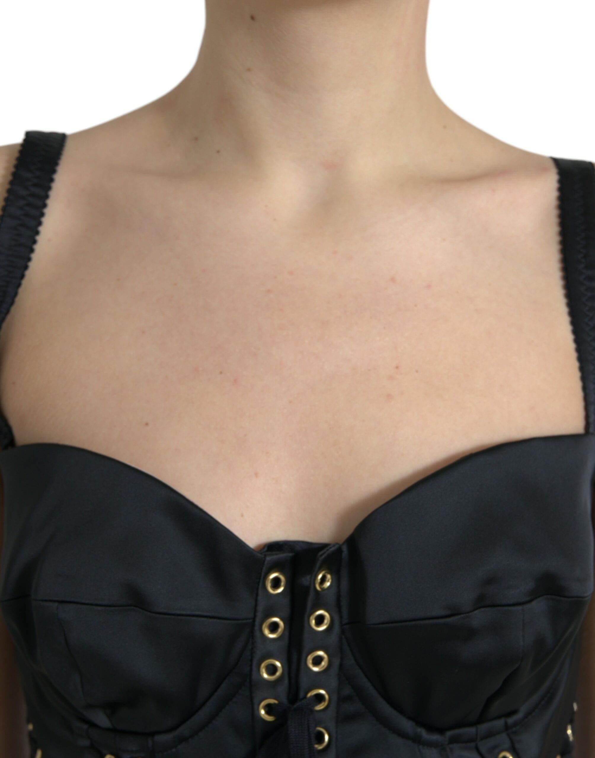 Dolce & Gabbana Elegant Black Lace-Up Midi Bodycon Dress - Hilstor