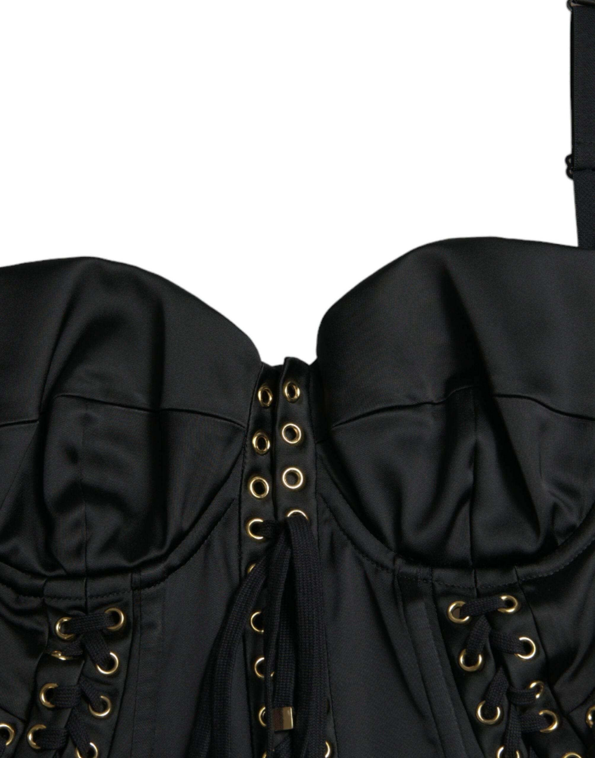 Dolce & Gabbana Elegant Black Lace-Up Midi Bodycon Dress - Hilstor