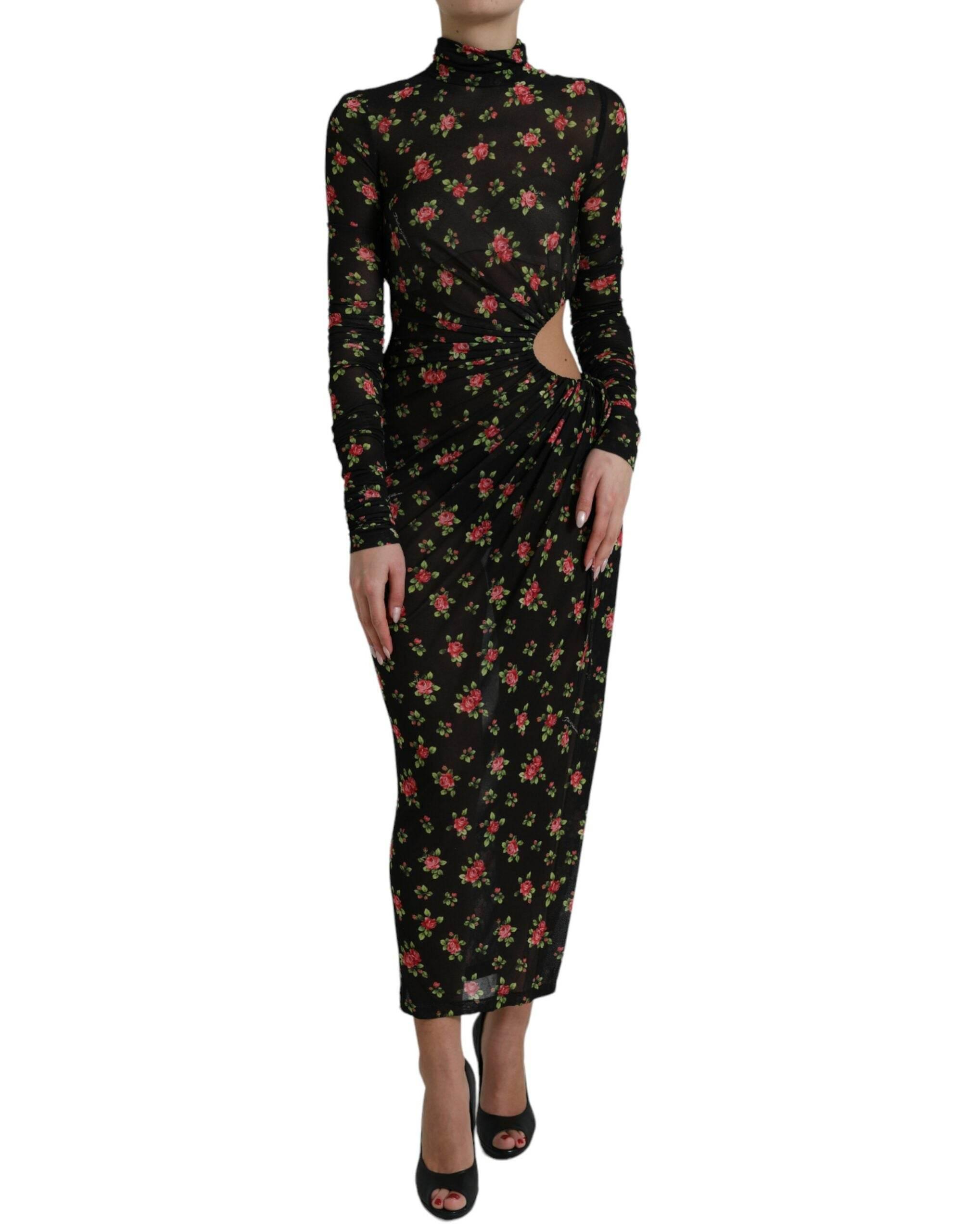 Dolce & Gabbana Black Floral Cut Out Sheath Long Maxi Dress - Hilstor