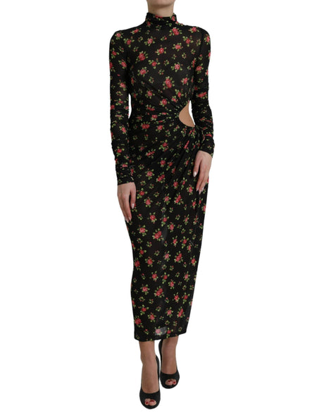 Dolce & Gabbana Black Floral Cut Out Sheath Long Maxi Dress - Hilstor