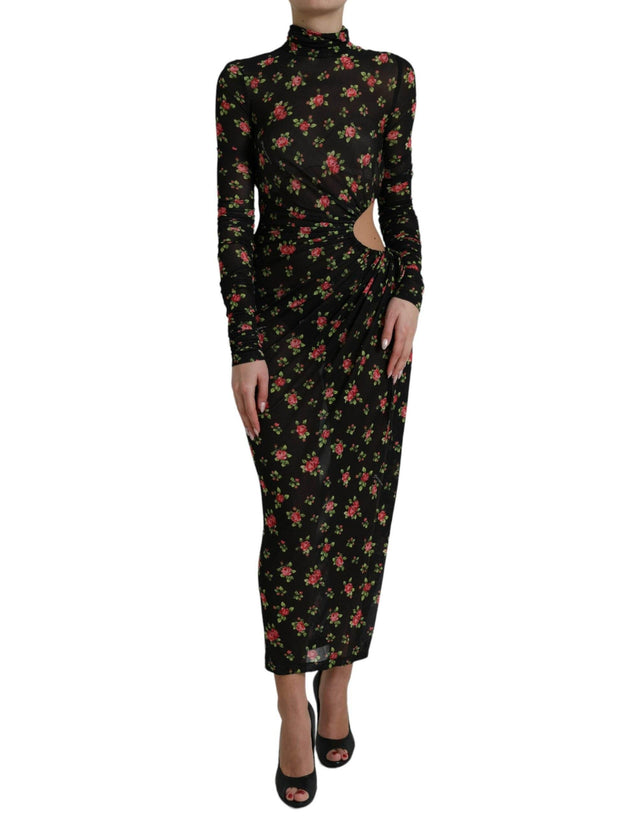 Dolce & Gabbana Black Floral Cut Out Sheath Long Maxi Dress - Hilstor