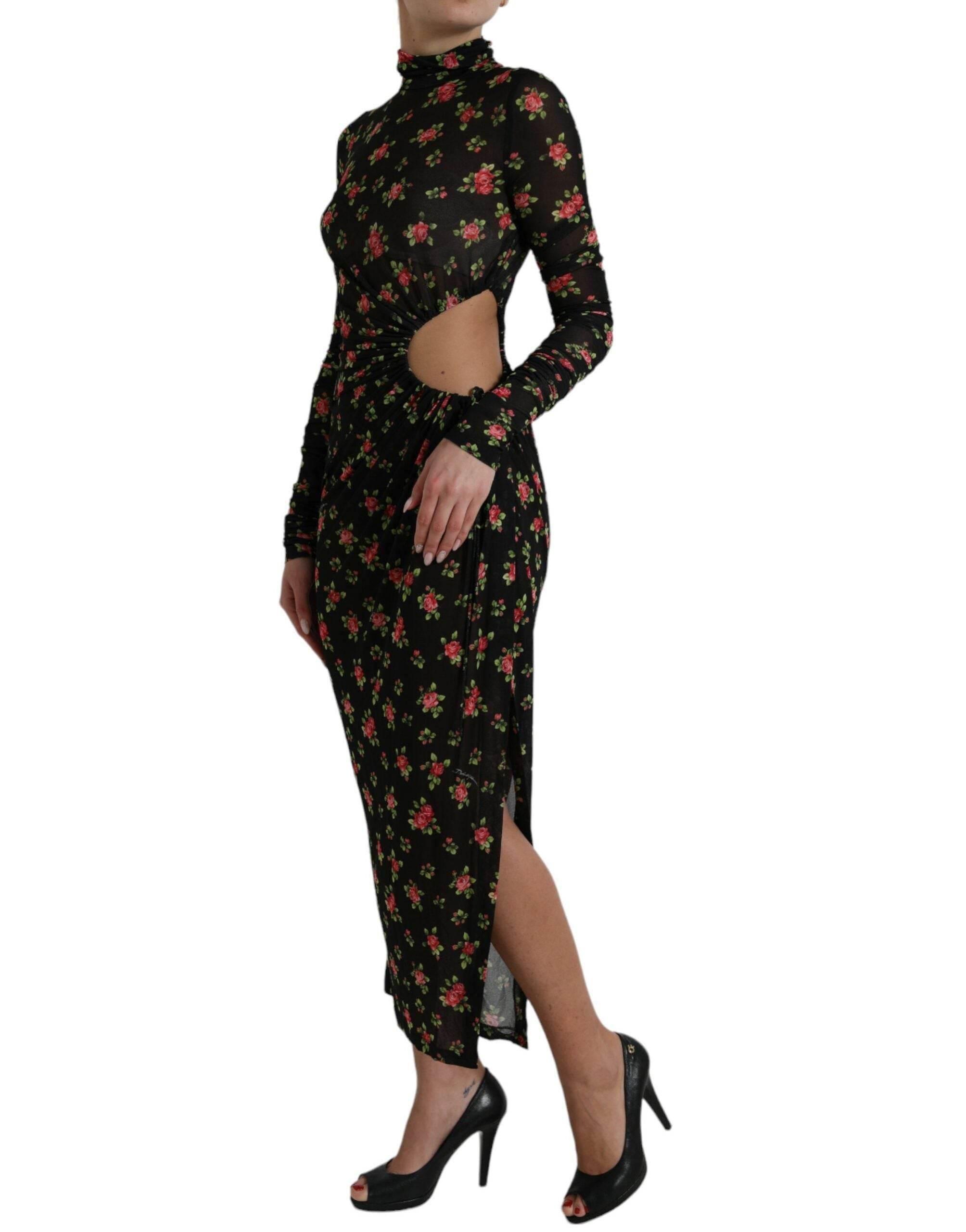 Dolce & Gabbana Black Floral Cut Out Sheath Long Maxi Dress - Hilstor