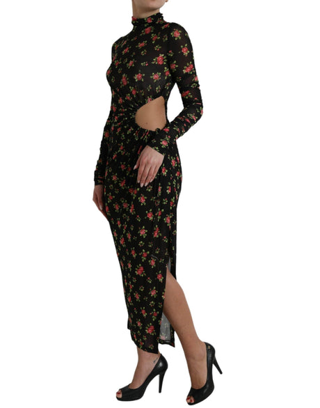 Dolce & Gabbana Black Floral Cut Out Sheath Long Maxi Dress - Hilstor