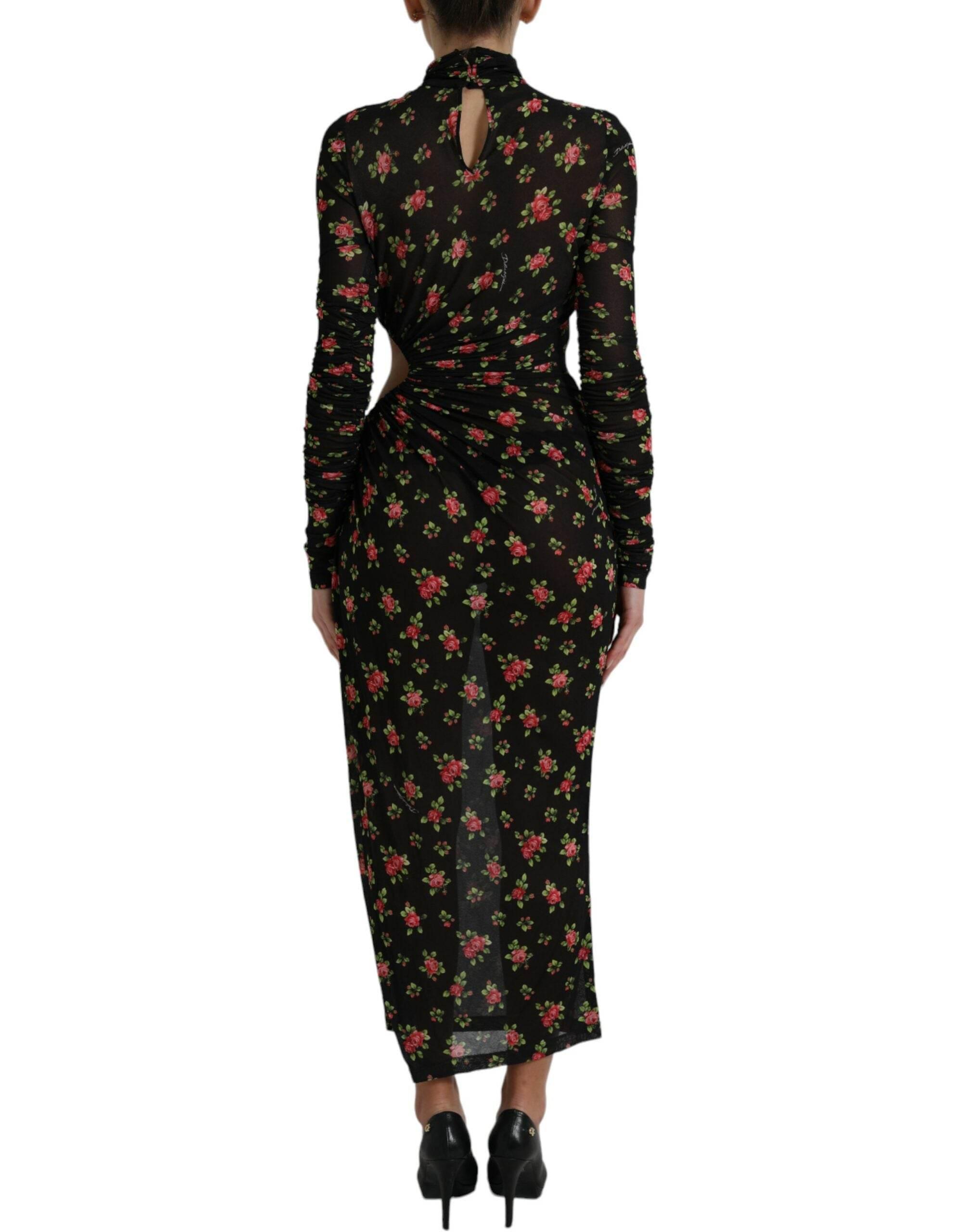 Dolce & Gabbana Black Floral Cut Out Sheath Long Maxi Dress - Hilstor