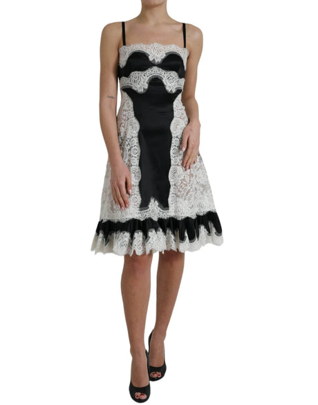 Dolce & Gabbana Black White Lace See Through A-Line Sleeveless Dress - Hilstor