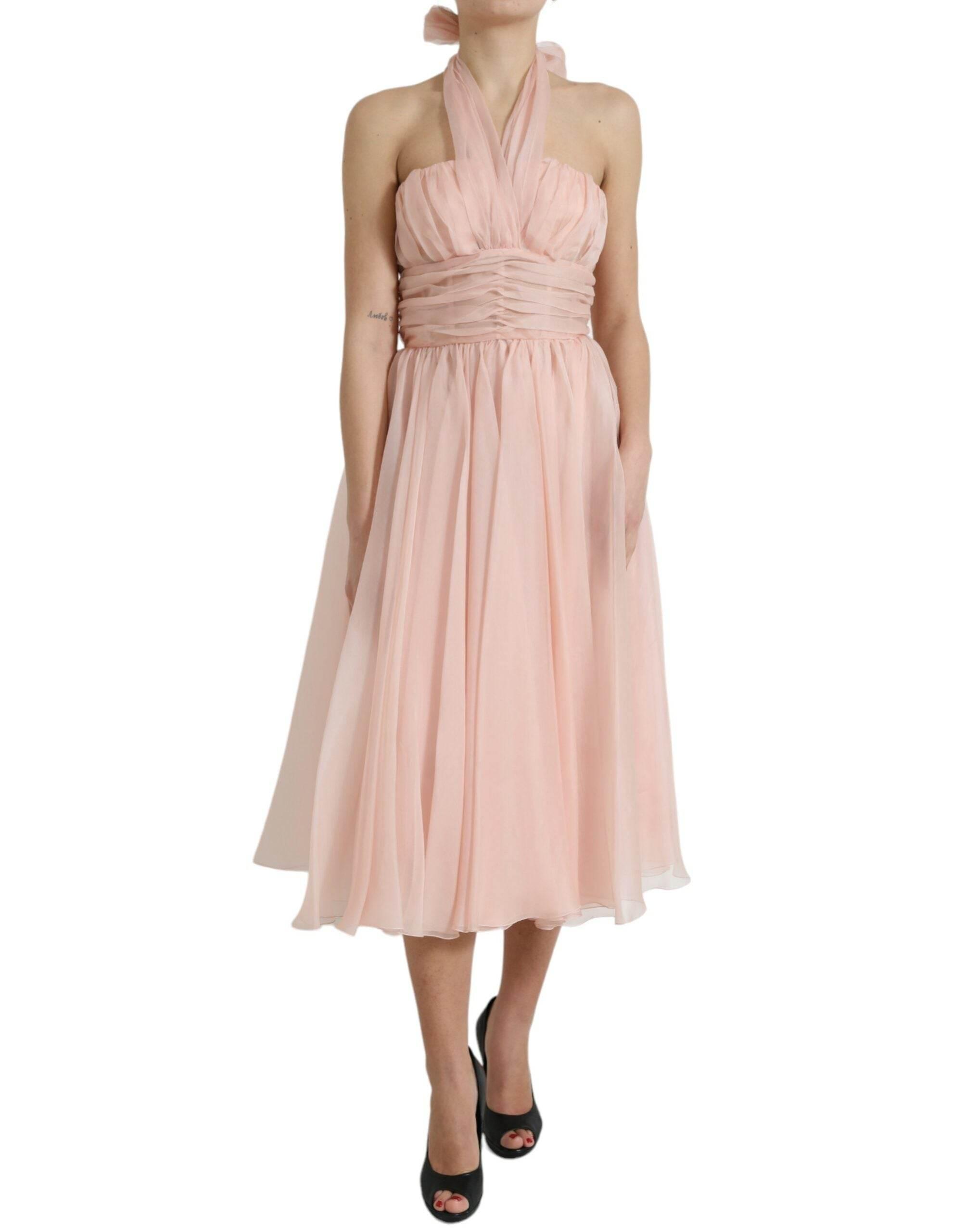 Dolce & Gabbana Elegant Silk Chiffon Halter Midi Dress - Hilstor