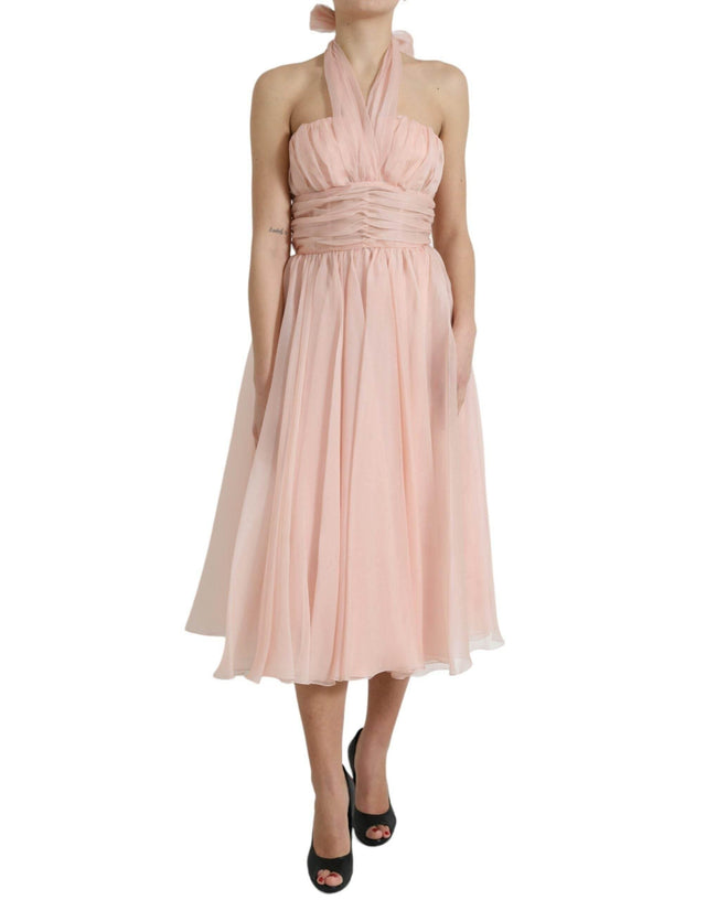 Dolce & Gabbana Elegant Silk Chiffon Halter Midi Dress - Hilstor