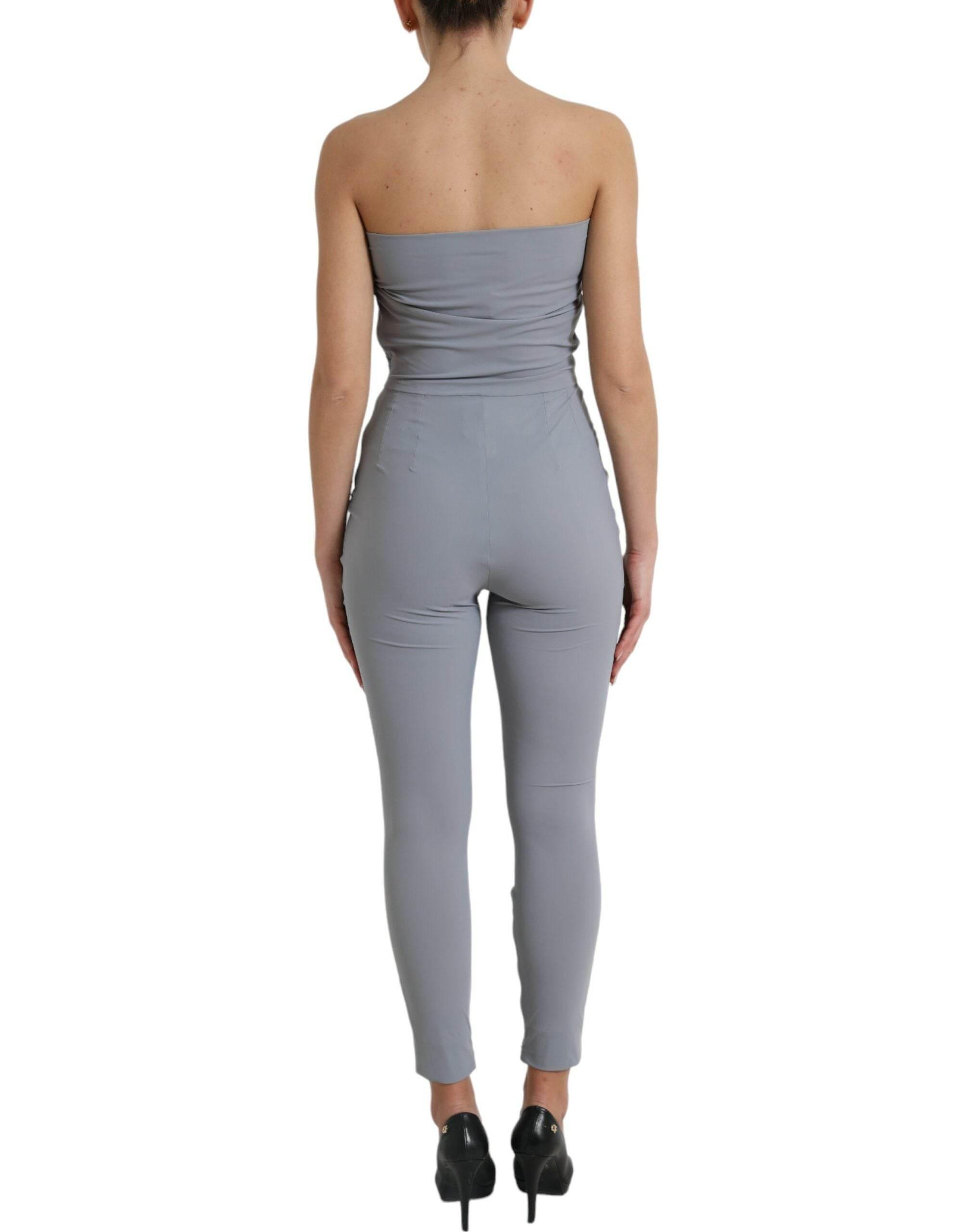 Dolce & Gabbana Gray Nylon Strapless Bodycon Jumpsuit Dress - Hilstor