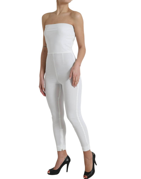 Dolce & Gabbana White Nylon Strapless Bodycon Jumpsuit Dress - Hilstor