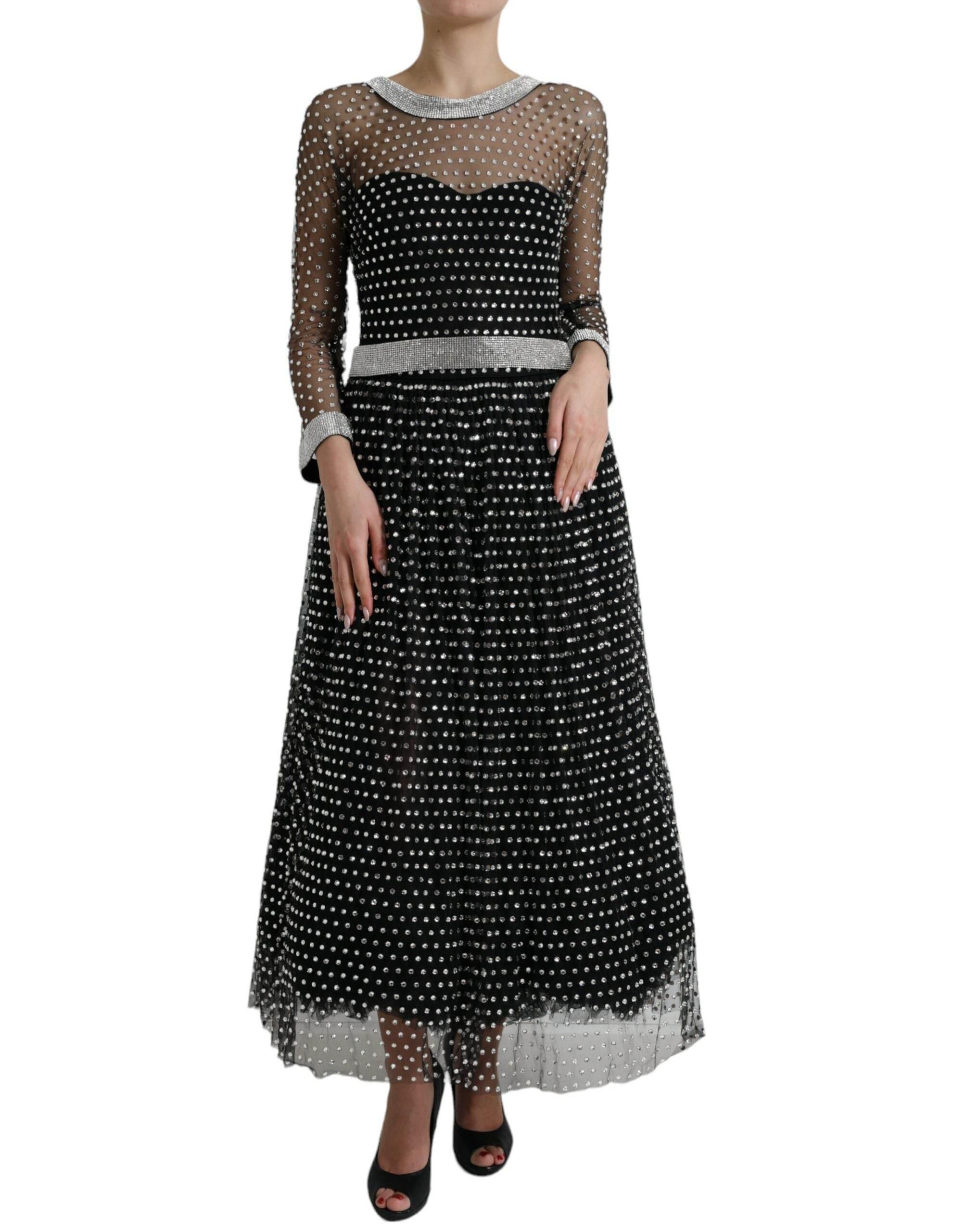 Dolce & Gabbana Black Crystal Embellished A-line Gown Dress - Hilstor