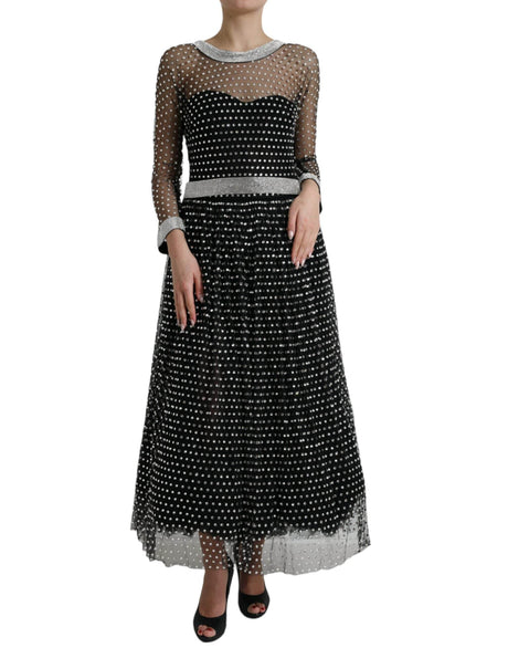 Dolce & Gabbana Black Crystal Embellished A-line Gown Dress - Hilstor