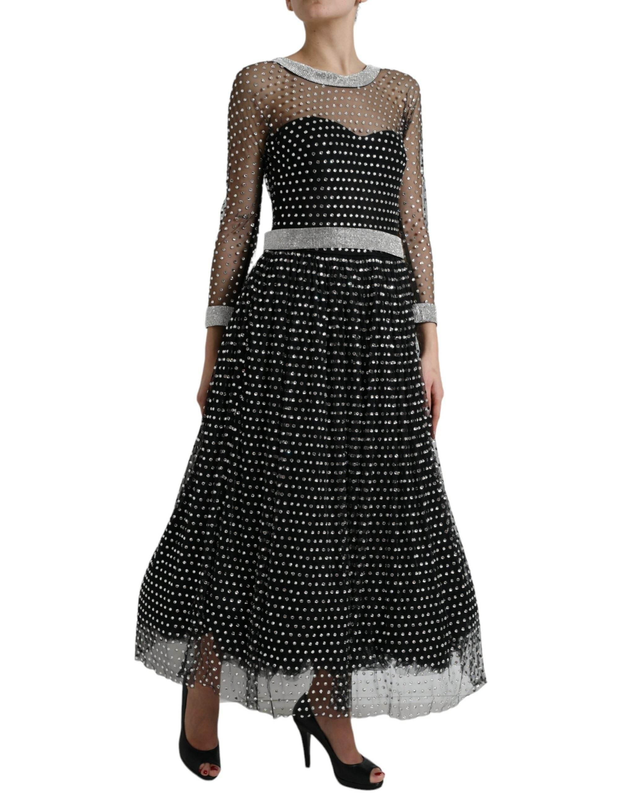 Dolce & Gabbana Black Crystal Embellished A-line Gown Dress - Hilstor