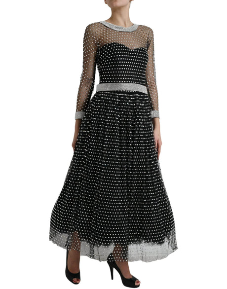 Dolce & Gabbana Black Crystal Embellished A-line Gown Dress - Hilstor