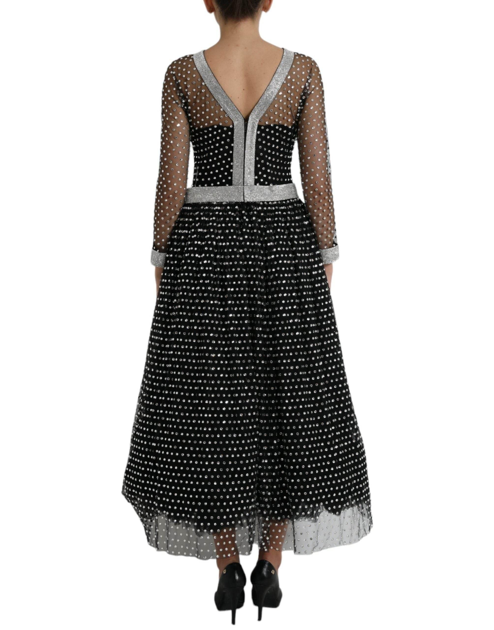 Dolce & Gabbana Black Crystal Embellished A-line Gown Dress - Hilstor